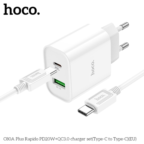 Bộ sạc nhanh 20w HOCO C80A (c-l) PD QC3.0 kèm cáp Type C ra iPhone Lightning chính hãng [BH 1 năm]