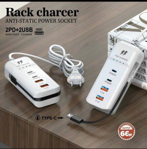Cóc, ổ cắm sạc nhanh 66w Rack charger kèm cáp Type C liền thân, đa năng 5in1 tự ngắt khi đầy pin [BH: 1 tuần]