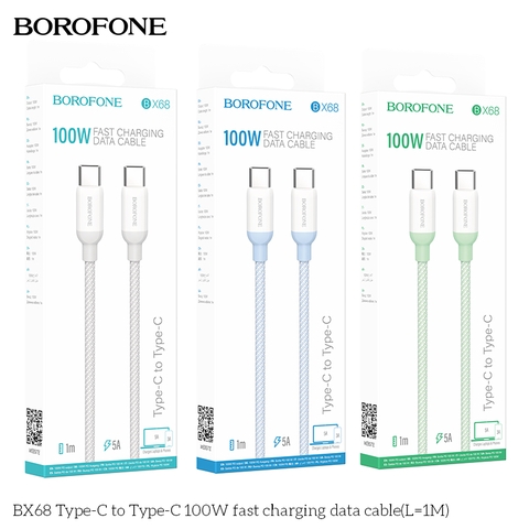 Cáp sạc 100W Borofone BX68 2 đầu Type C (Type c ra type c; c-c) dây dù chính hãng