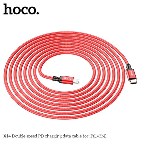 Cáp sạc nhanh 20W 3 mét Hoco X14 (c-l 3m) (Type C ra iPhone Lightning) PD dây dù chính hãng [BH 1 năm]