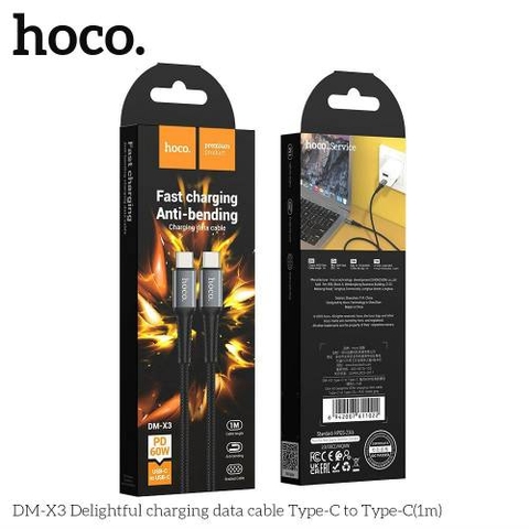 Cáp sạc nhanh 60w Hoco DM-X3 Type c ra Type c (C-C) dây dù siêu đẹp [BH 1 Năm]