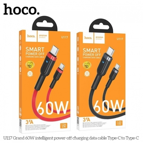 Cáp sạc nhanh 60w tự ngắt HOCO U117 (2 đầu Type C ra Type-C) có đèn led báo sạc chính hãng [BH 1 năm]