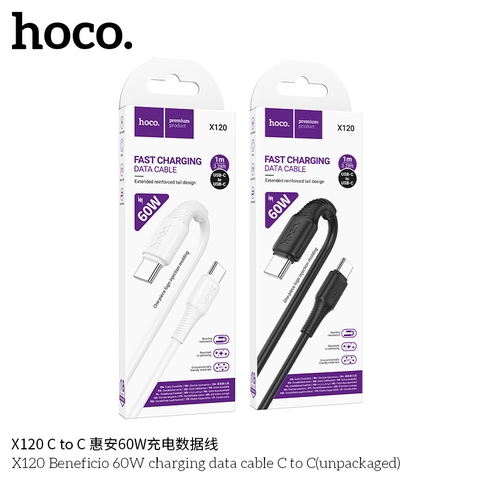 Cáp sạc nhanh 60w HOCO X120 2 đầu type c (Type C ra Type C; c-c) chính hãng