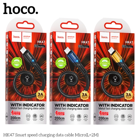 Cáp sạc nhanh 3A HOCO HK47 Micro 2m (usbA ra Micro; a-m) dây dù chính hãng