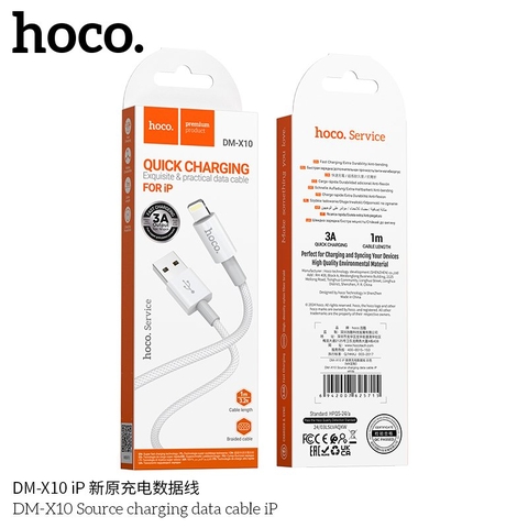 Cáp sạc nhanh 3A truyền dữ liệu Hoco DM-X10 iPhone dây dù (usb ra ligtning iphone) chính hãng [BH: 1 NĂM]