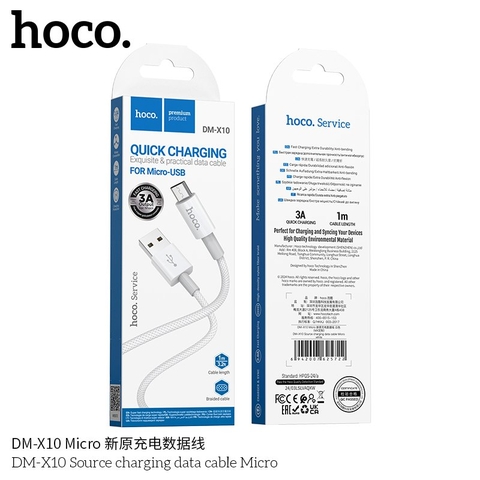 Cáp sạc nhanh 3A truyền dữ liệu Hoco DM-X10 Micro dây dù (usb ra micro) chính hãng [BH: 1 NĂM]