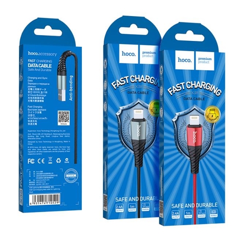 Cáp sạc nhanh 2.4A HOCO X38 iPhone (Usb ra lightning iPhone , a-l) dây dù chính hãng [BH: 1 NĂM]