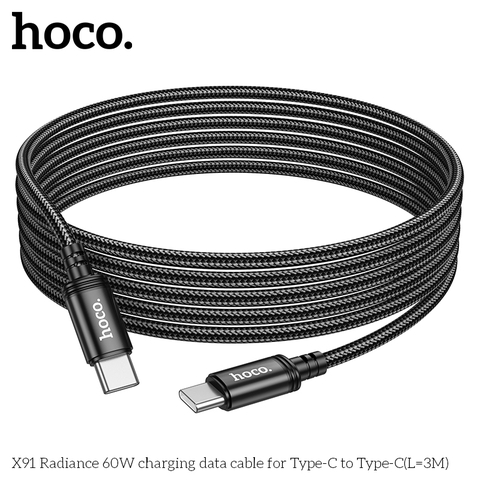 Cáp sạc nhanh 60w HOCO X91 (c-c 3m) 2 đầu Type-C ra Type-C dài 3 mét chính hãng [BH 1 năm]