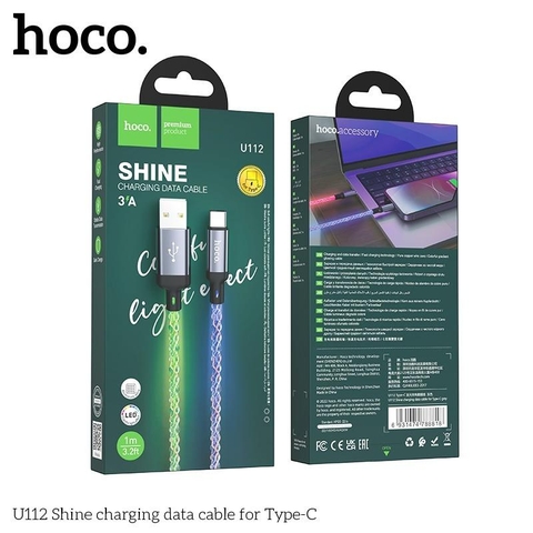 Cáp sạc nhanh 3A dây led HOCO U112 usb ra type-c chính hãng [BH 1 năm]