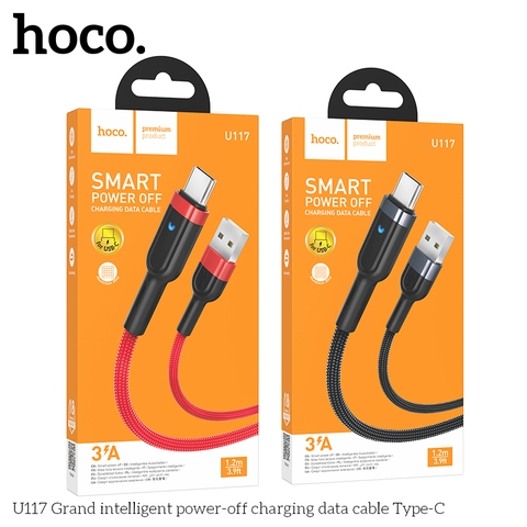 Cáp sạc nhanh 3A tự ngắt HOCO U117 (usb ra Type-C) có đèn led báo sạc chính hãng [BH 1 năm]