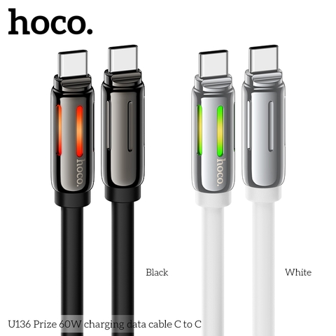 Cáp sạc nhanh 60w HOCO U136 (c-c) cáp 2 đầu type-c ra type c, dây silicon có đèn led báo sạc chính hãng [Bh 1 năm]