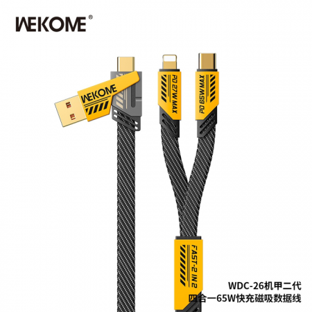 Cáp sạc nhanh 65w WEKOME WDC-26 đa năng 4in1 chính hãng [BH 6 tháng] (usb ra iphone, usb ra type-c, typec ra lightning, 2 đầu type c)