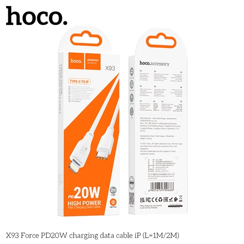 Cáp sạc nhanh 20w Hoco X93 2m (c-l) type c ra iphone lightning chính hãng [BH: 1 NĂM]