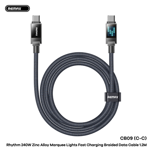 Cáp sạc nhanh 240W REMAX CB09-C-C cáp 2 đầu Type C (c-c) dài 1m2 kèm đèn led báo sạc siêu đẹp