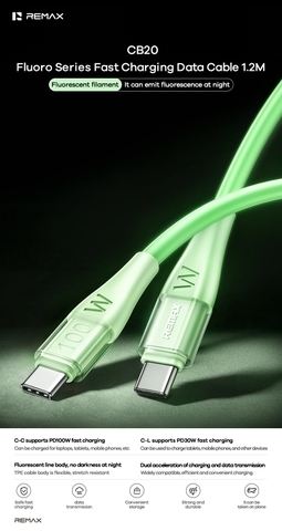 Cáp sạc nhanh 100w REMAX CB20-C-C cáp Type C ra Type C (c-c) cáp 2 đầu type c dài 1m2 chính hãng