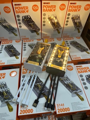 Pin sạc dự phòng sạc nhanh 120W SYC 144 trong suốt, 20.000mAh, kèm 3 cáp 1 cổng usb liền thân, có màn hình hiển thị % pin kèm dây treo  [BH: 1 năm]