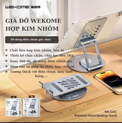 Giá đỡ điện thoại, ipad WK- S101 xếp gọn xoay 360 độ kim loại xịn [BH: None] / pktn sale