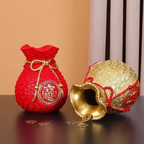 Bình hoa, lọ hoa gốm hình Túi tiền đính nơ tài lộc phong thủy (ko kèm hoa) [BH: NONE] 1l1a12