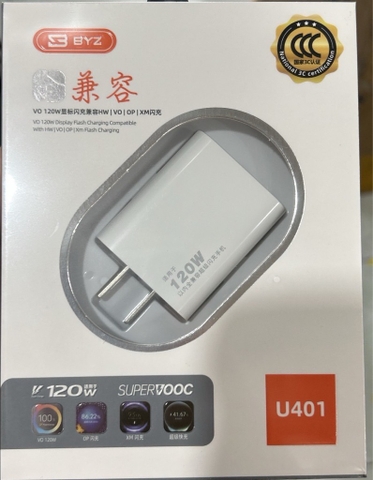Cóc sạc nhanh 120w Super VOOC BYZ U401 3C (1 cổng usb) chính hãng [BH 6 tháng]