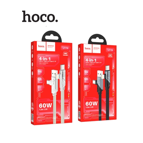Cáp sạc nhanh 60w HOCO U119 4in1 đa năng (usb / typec ra iphone lightning / type-c - 2 đầu typec) chính hãng [BH 1 năm]