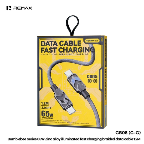 Cáp sạc nhanh 65w REMAX CB05 C-C cáp Type C ra Type C chất liệu hợp kim có đèn led siêu đẹp