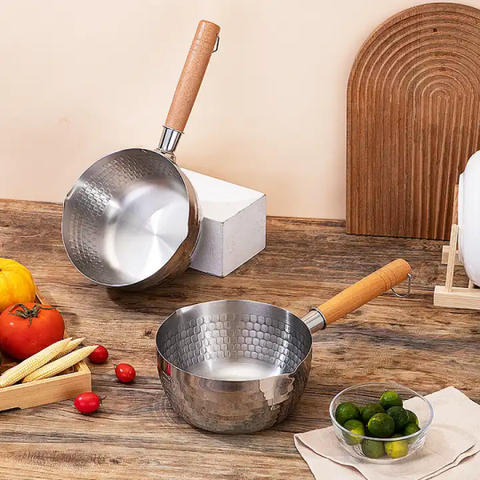 Chảo chống dính inox 18cm Japan, tay cầm cán gỗ cao cấp vân tổ ong sâu lòng [BH: NONE]