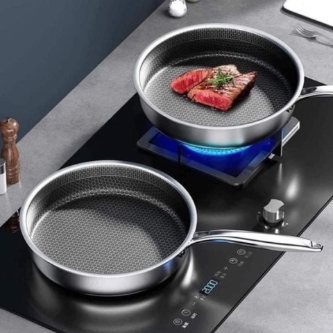 Chảo chống dính tổ ong mẫu 2024 cán dài inox mới (xài bếp từ được) [BH: NONE]