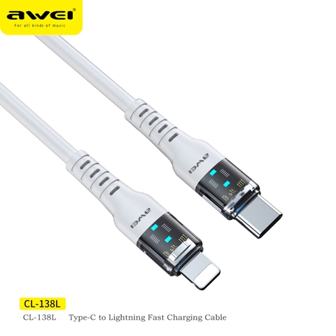 Cáp sạc nhanh 27W cho iphone 11 12 13 Type C ra Lightning Awei mã 138L [BH: 12 tháng]