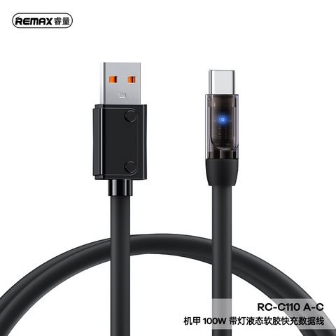 Cáp Remax rc-c110 type-c (USBA ra Type C; a-c) 100W 1,2m tích hợp đèn chính hãng [BH 1 năm]