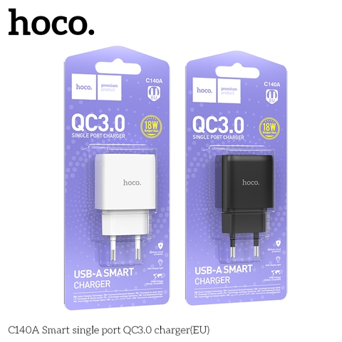 Cóc sạc nhanh 18w Hoco C140A (EU) 1 cổng usb sạc nhanh QC3.0 chân tròn chính hãng [BH: 1 NĂM]