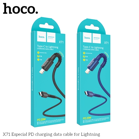 CÁP SẠC NHANH 20W HOCO X71 (C-L 1M) DÂY DÙ CỔNG TYPE C RA IPHONE LIGHTNING  2.4A DÀI 1M CHỐNG ĐỨT GÃY CHÍNH HÃNG [BH 1 NĂM]