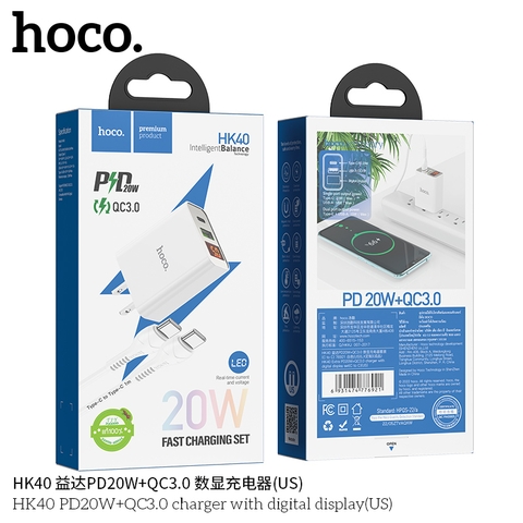 Bộ sạc nhanh 20w HK40 (c-c) Type C ra Type-C chính hãng (BH 1 NĂM)