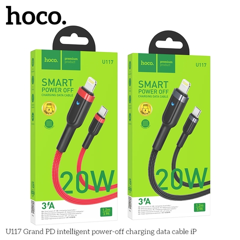 Cáp sạc nhanh 20w tự ngắt HOCO U117 (c-l) (Type C ra iPhone Lightning) có đèn led báo sạc 3A chính hãng [BH 1 năm]