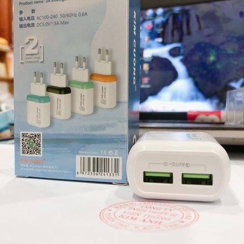 Cóc sạc nhanh 3A Kim Cương KMG-615 2 cổng usb chính hãng [BH 6 tháng]