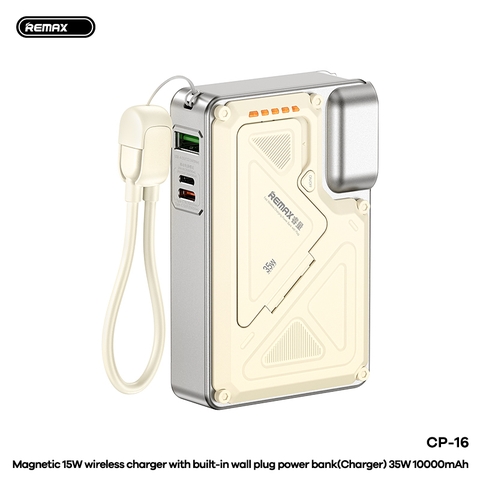 Pin sạc dự phòng REMAX CP-16 10.000mAh sạc không dây 15W sạc dây 35W tích hợp phích cắm 220v chính hãng [BH 1 Năm]