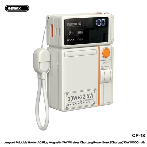 Pin sạc dự phòng REMAX CP-18 10.000mAh sạc không dây 15w sạc dây 30w kèm phích cắm điện 220v chính hãng
