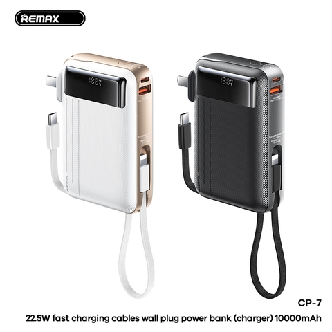 Pin sạc dự phòng REMAX CP-7 10000mAh sạc nhanh QC3.0+22.5w sạc kèm cáp tiện lợi
