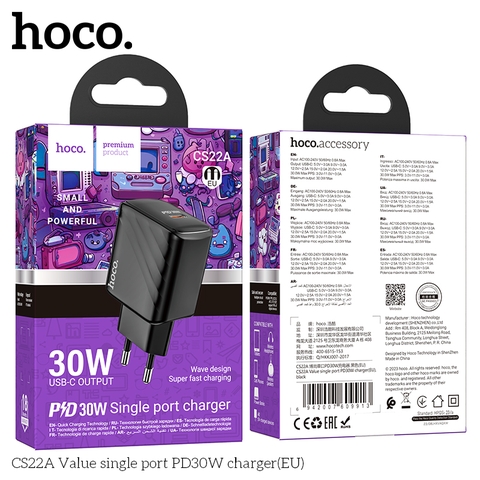 Cóc sạc nhanh HOCO CS22A EU sạc nhanh PD30W cóc 1 cổng Type C chính hãng