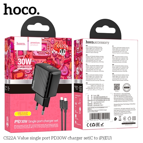 Bộ sạc nhanh HOCO CS22A (c-l) sạc nhanh 30w cóc 1 cổng Type C kèm cáp Type C ra Iphone siêu tiện lợi