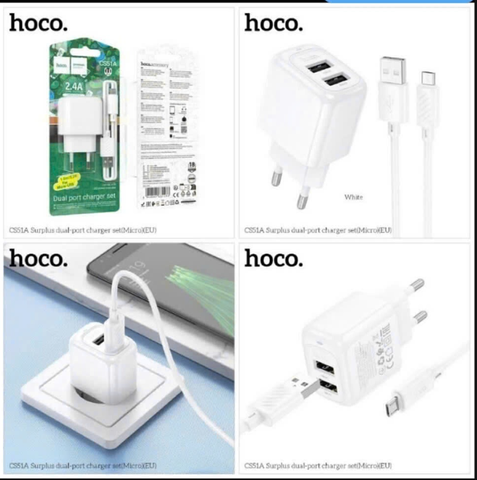 Bộ sạc nhanh 2.4A Hoco Cs51A micro cóc 2 cổng USB kèm cáp usb ra micro chính hãng