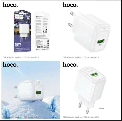 Cóc sạc nhanh 18W HOCO CS52A EU cóc 1 cổng USB có đèn led báo sạc siêu đẹp