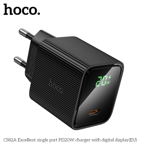 Cóc sạc nhanh 20W HOCO CS82A cóc 1 cổng Type C kèm màn hình LCD báo sạc chính hãng