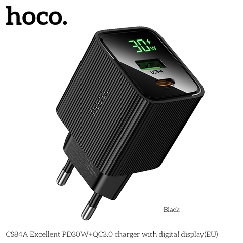 Cóc sạc nhanh 30w HOCO CS84A cóc 2 cổng 1 cổng usb 1 cổng Type C kèm màn hình LCD chính hãng