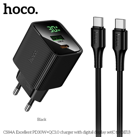 Bộ sạc nhanh 30w HOCO CS84A cóc 2 cổng ( 1 cổng usb 1 cổng Type C) kèm cáp 2 đầu Type C chính hãng