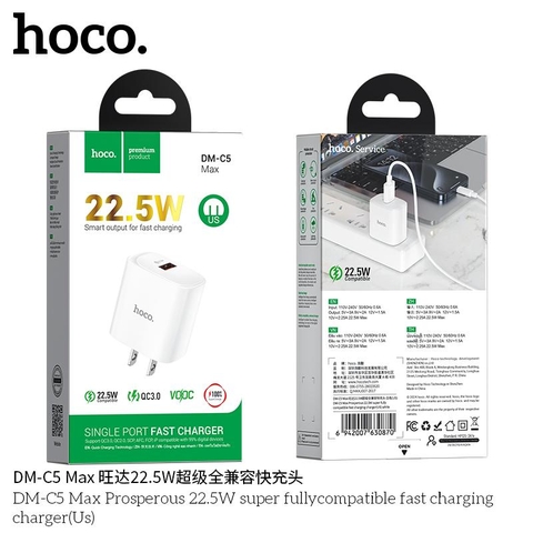 Cóc sạc nhanh 22.5W HOCO DM-C5 MAX cóc 1 cổng usb chính hãng [BH 1 Năm]
