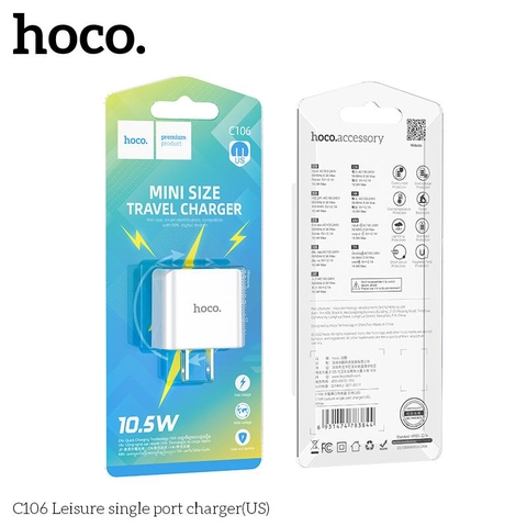 Cóc sạc nhanh 10.5w HOCO C106 1 cổng usb 2.1A chính hãng [BH 1 năm]
