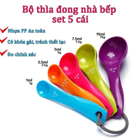 Set 5 muỗng nhà bếp đong gia vị, định lượng gia vị nêm nếm