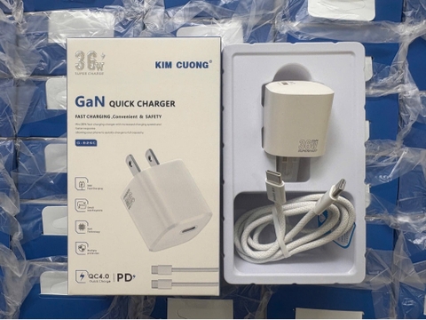 Bộ sạc nhanh 36W Kim Cương 826C Type C (cóc 1 cổng Type C + cáp dây dù Type C ra Type C, c-c) [BH: 3 tháng]