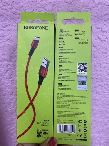 Cáp sạc nhanh BOROFONE BX20 samsung MICRO 1M 3A Dây dù chính hãng [BH 6 tháng]