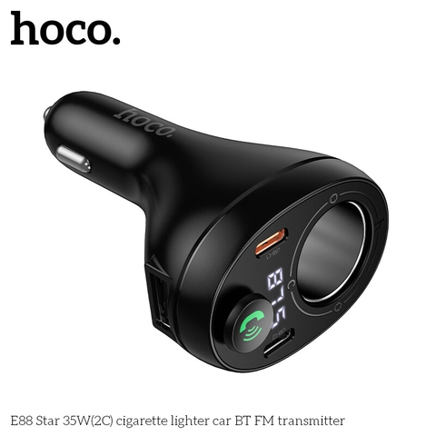 Cóc sạc nhanh 35w xe hơi HOCO E88 có bluetooth, FM, đồng hồ, tẩu nối, 2 cổng type-c chính hãng [BH 1 năm]